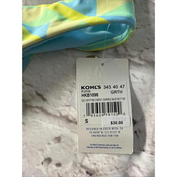 NWT Hurley Rash Guard Cheeky Bikini Small Neon Blue Green Yellow - Picture 2 of 9